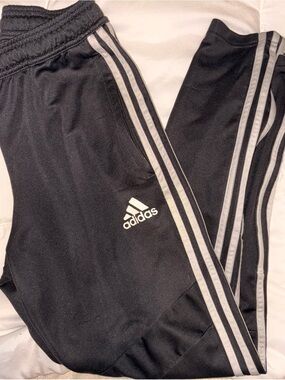 Adidas Men’s Black Soccer Pants with Side Stripes and Ankle Zip Ups
